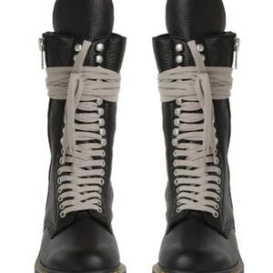 Dr. Martens Black Leather Combat Boots with Gray Laces Rick Owens